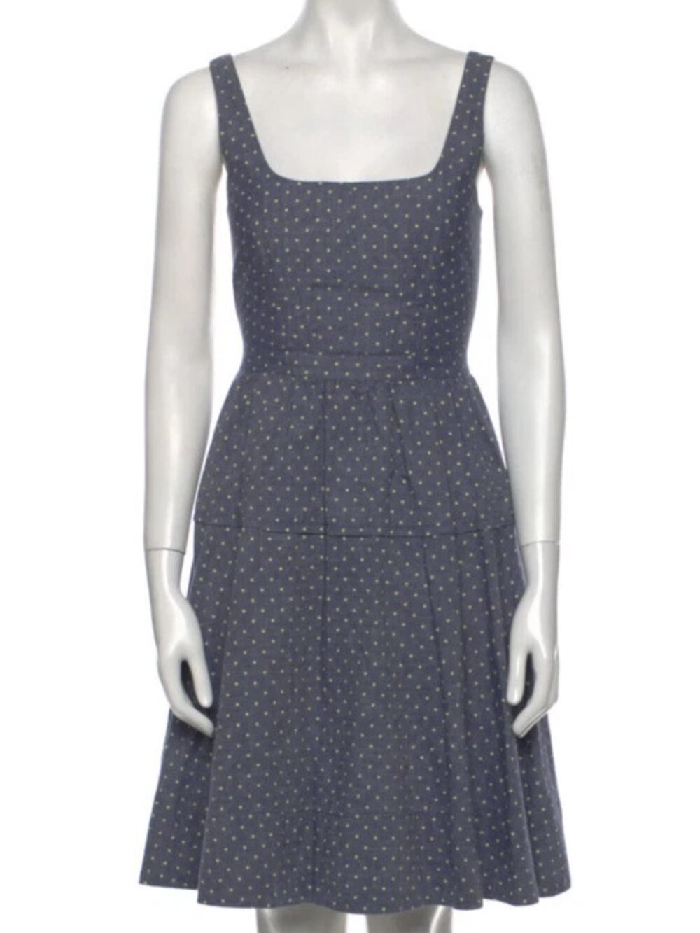 Marc by Marc Jacobs Chambray Polka Dot Dress Neon Zipper Blue Fit Flare Size 6 - Picture 8 of 14